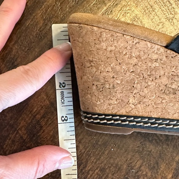 Clarks | “Lafley Mio” Black Leather Cork Wedge Heel Sandals - Picture 7 of 7